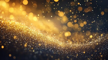 Obraz premium A gold dust and sparkles background with particles softly floating in the air, creating a magical and luxurious ambiance for celebrations or special events.