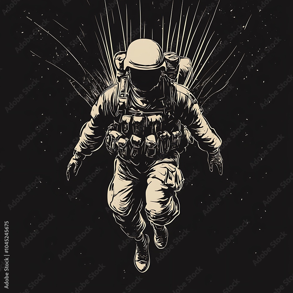 Poster an astronaut in a spacesuit floats in space with a starry background.