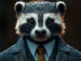 Close Anthropomorphic Badger Sleek Suit