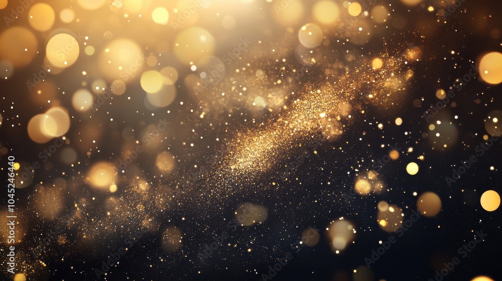 Poster a gold dust and sparkles background with particles softly floating in the air, creating a magical an