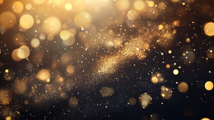Fototapeta premium A gold dust and sparkles background with particles softly floating in the air, creating a magical and luxurious ambiance for celebrations or special events