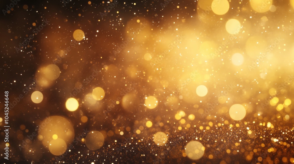 Poster a gold dust and sparkles background with particles softly floating in the air, creating a magical an