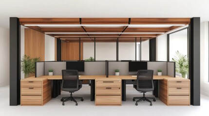Modern Open Office Space with Desks and Elegant Decor