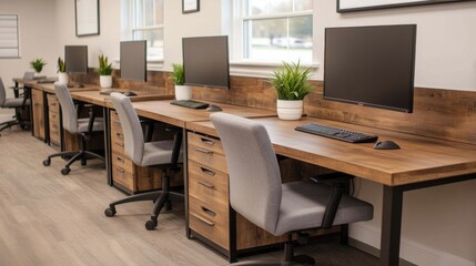 Modern Office Space with Open Desks and Stylish Decor