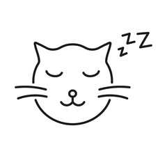 Sleeping Cat Face with ZZZ Line Icon. Peaceful Pet Rest and Relaxation Outline Symbol. Calm and Cozy Animal Nap. Editable Stroke. Isolated Vector Illustration