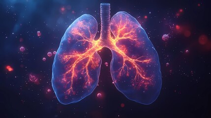  illustration of a healthy lung with clean air particles floating around it, using soft gradients and simple lines, representing the importance of clean air and healthy breathing