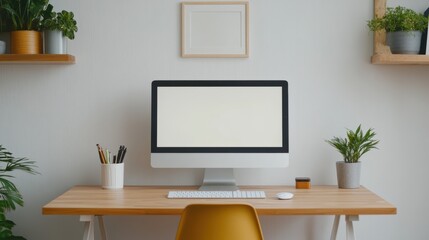 Small Functional Home Office Setup with Computer