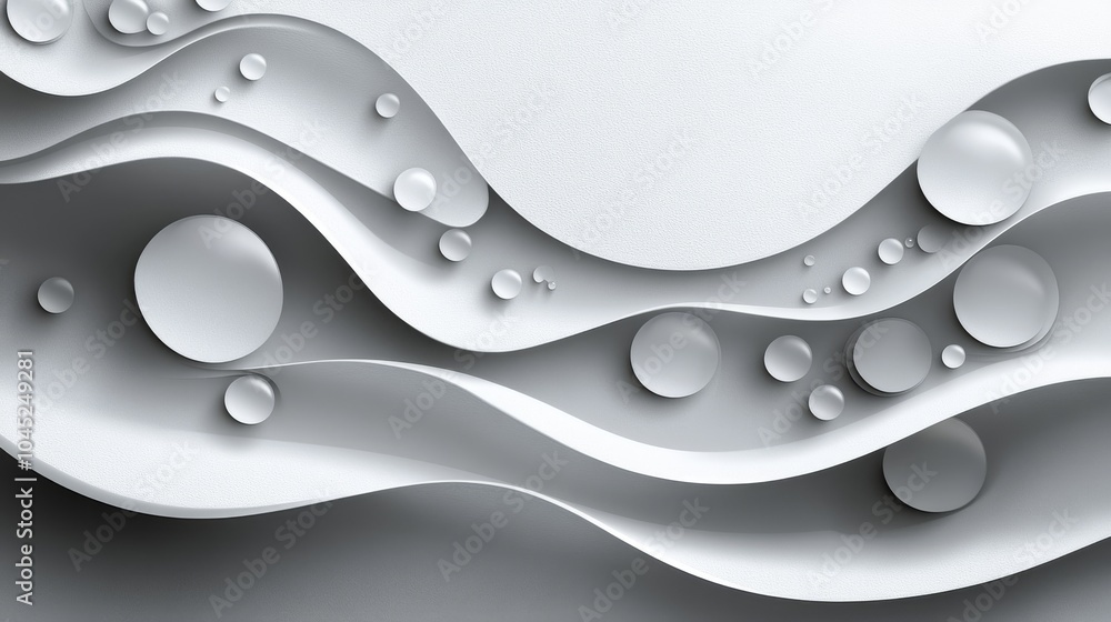 Aufkleber abstract white wave design with circular bubbles creating a serene and modern aesthetic.