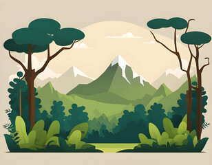 Fototapeta premium Illustration of Nature Mountain Forest Jungle Landscape Background