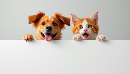 Illustration of Cheerful Dog and Cat Peeking