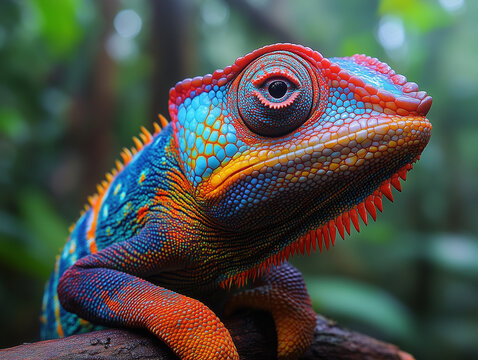 Close-up Side Portrait of a Rare Chameleon in Its Natural Habitat
