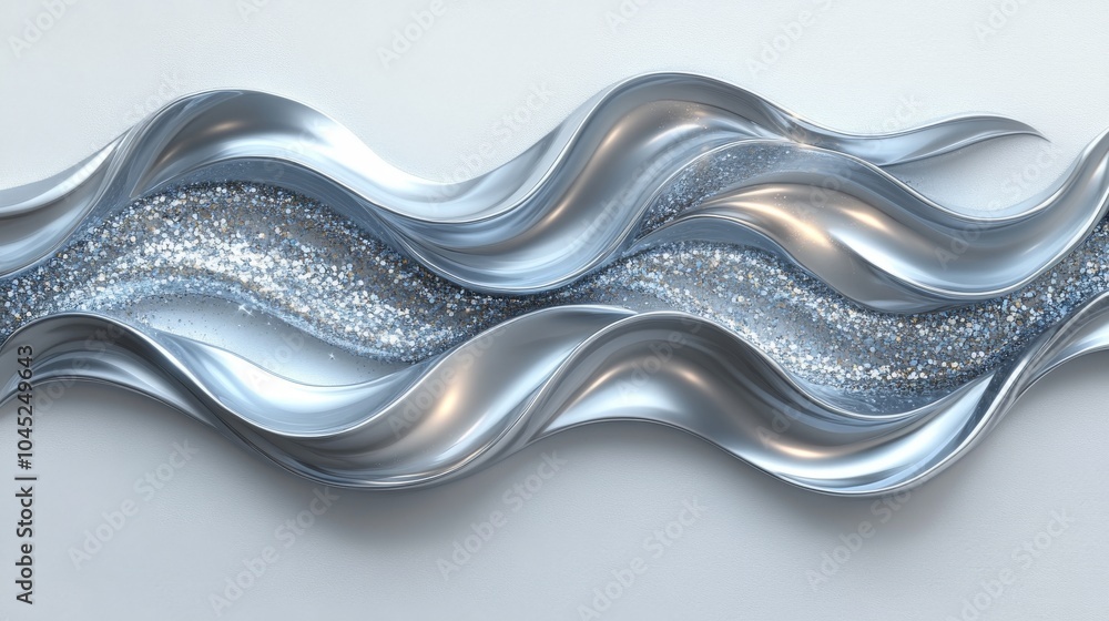 Poster abstract metallic waves with sparkling glitter create a dynamic and artistic visual in silver tones.