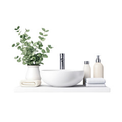 White sink and bathroom accessories. Isolated on transparent background.