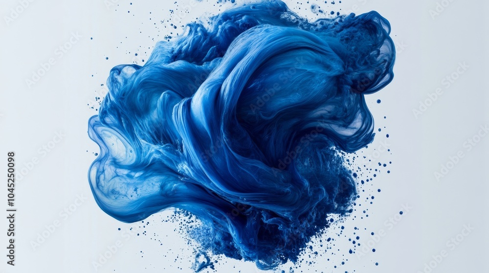 Poster abstract blue paint swirl creating dynamic movement and texture against a light background.