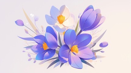 Fototapeta premium A vibrant bouquet of purple and white crocus flowers, showcasing intricate petals and delicate colors.