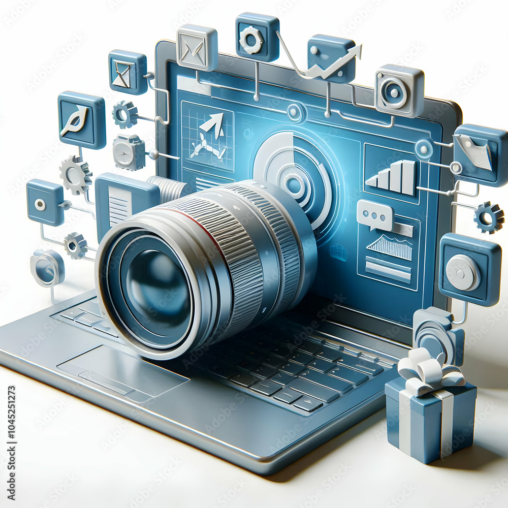 Poster 3d automated marketing campaigns concept with professional marketer using automated marketing tools 