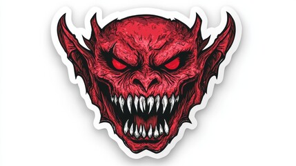 Naklejka premium A fierce, red demon face graphic featuring sharp teeth and glowing eyes, ideal for dark-themed designs.