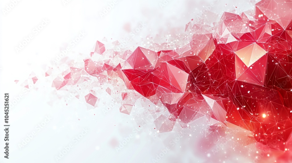 Poster abstract geometric shapes in vibrant shades of red, creating a dynamic explosion of color and form.
