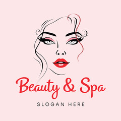 Elegant Beauty and Spa Logo Design Vector with Female Face Outline