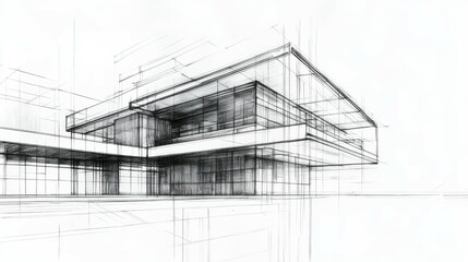 A close-up architectural drawing sketch of modern building lines, with ample copy space for text or branding