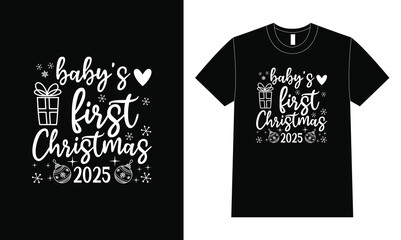 Christmas Typography Design. Baby's First Christmas 2025 T Shirt Design.