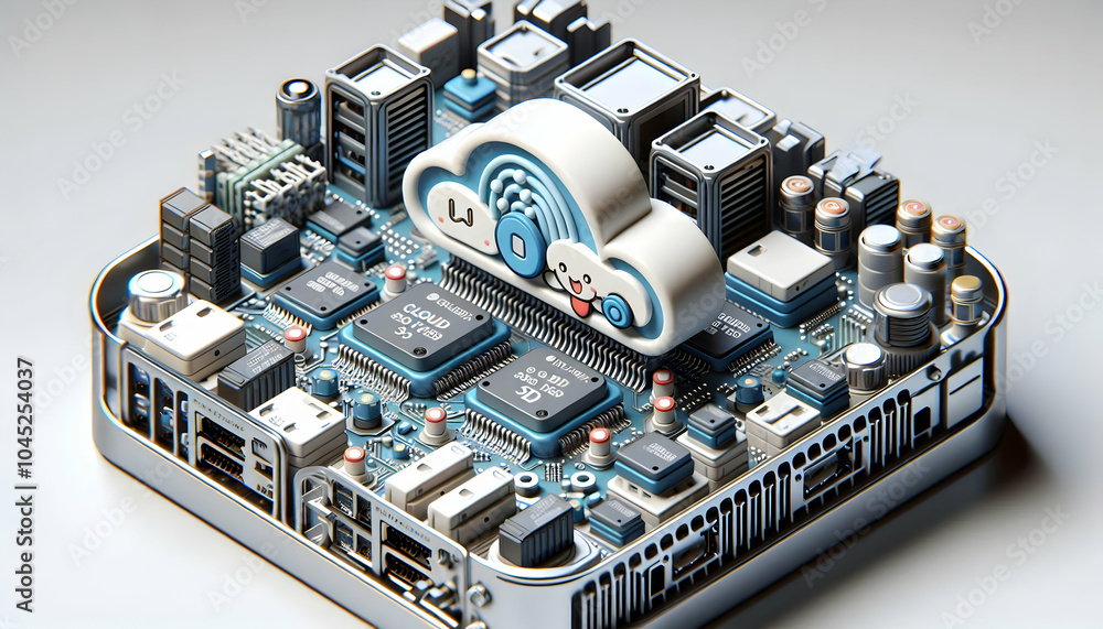 Poster 3d close up of cloud data server components | extreme close-up of intricate cloud server circuits, m