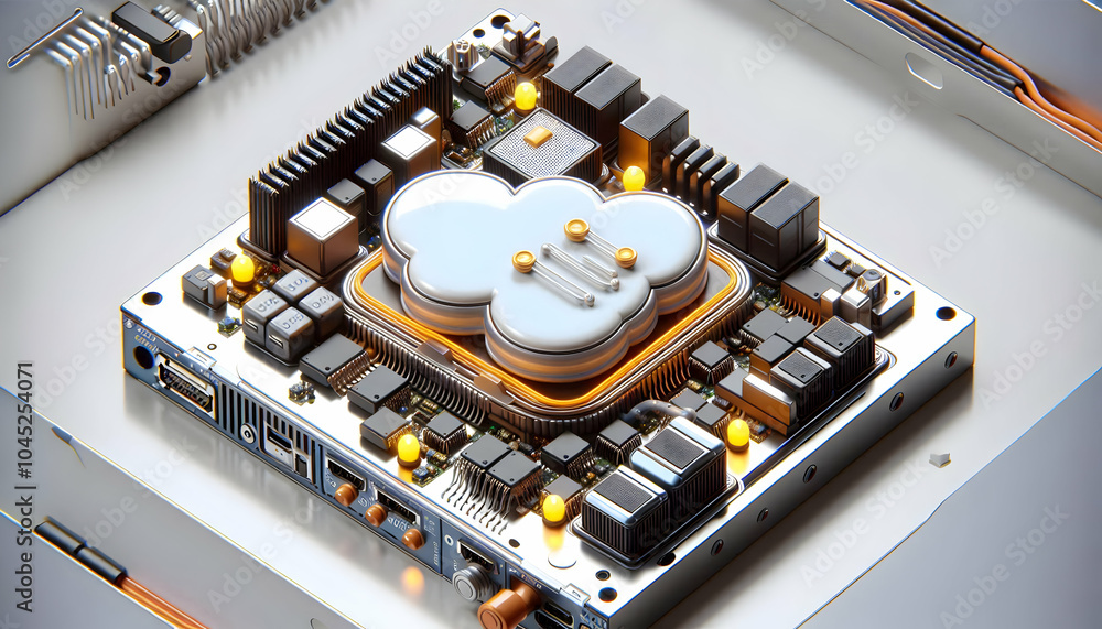 Poster 3d close up cloud data server components extreme close up intricate technology circuits microchips p