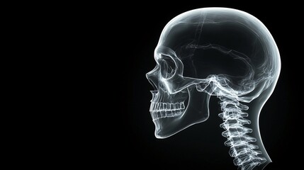 High-Contrast X-Ray of Human Skull - Detailed Skeletal Study for Radiological Analysis and Medical Education