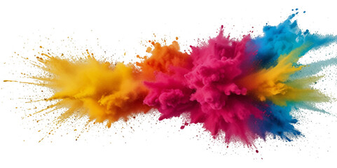 Vector abstract colorful rainbow paint and colorful cloud smoke powder explosion isolated on transparent wide panorama background.