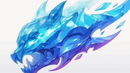 An ethereal blue dragon head illustration with shining crystals, exuding a magical and mystical aura.