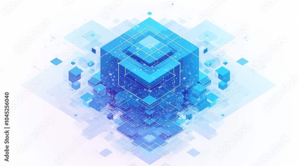 Poster abstract geometric art featuring layered blue cubes radiating a sense of depth and complexity.