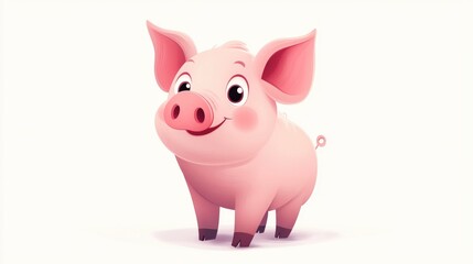 Fototapeta premium 2D cartoon illustration featuring a pig against a white backdrop
