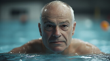 An Older Athletic Man Showcasing Grace and Power in a Beautiful Swimming Pool During a Butterfly Stroke