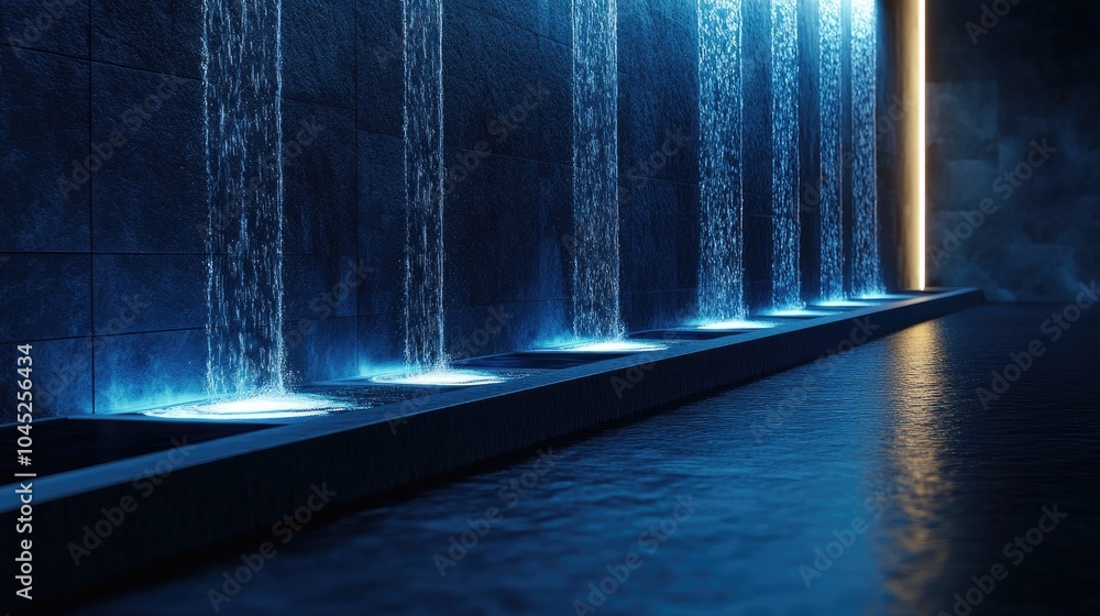 Poster sleek abstract architectural background featuring water illuminated in a nighttime setting 3d illust