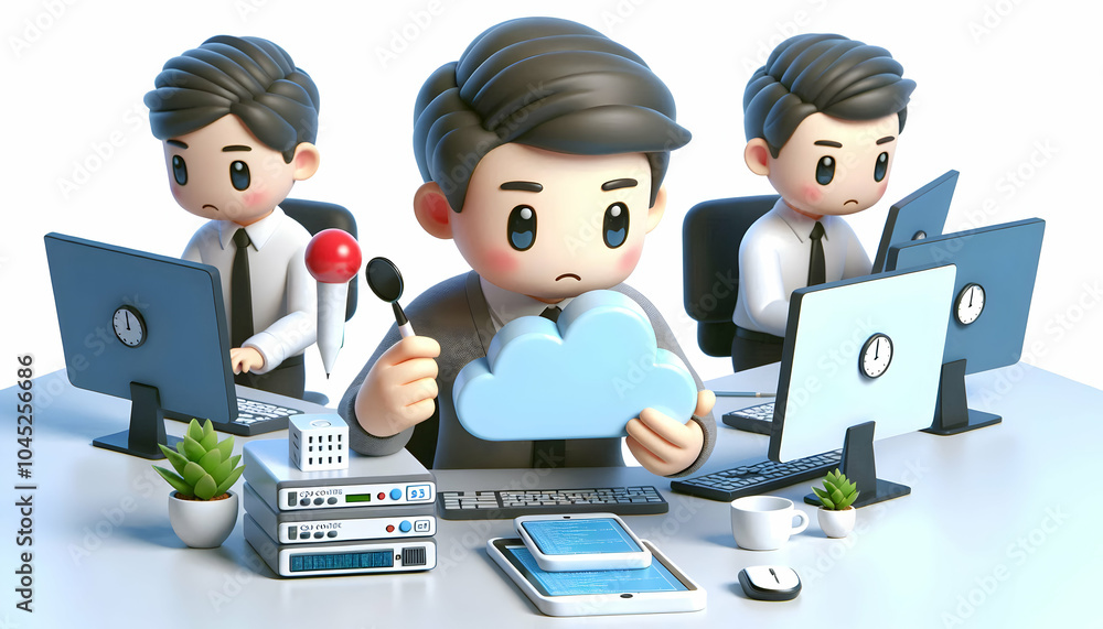 Aufkleber 3d developers testing cloud applications in natural office lighting | focused expressions showcasing