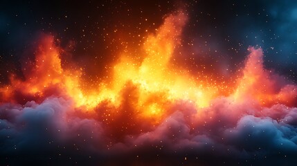 Fototapeta premium A fiery inferno in the sky, a dramatic scene with swirling clouds and glowing embers.