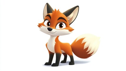 Obraz premium Adorable cartoon fox showcasing intelligence and cleverness illustrated in 2D with a clipping path and shadow on a white background