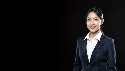 紺のスーツを着た20代、士業の女性。