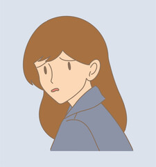 Disappointed woman feeling anxious, disgust facial expression. Hand drawn flat cartoon character vector illustration. 
