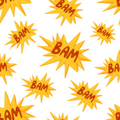 Pop Art seamless comic pattern . Bam retro comic text speech bubble. Cartoon comics vector illustration. Simple background for textile , fashion, sport wear, wrapping on white background