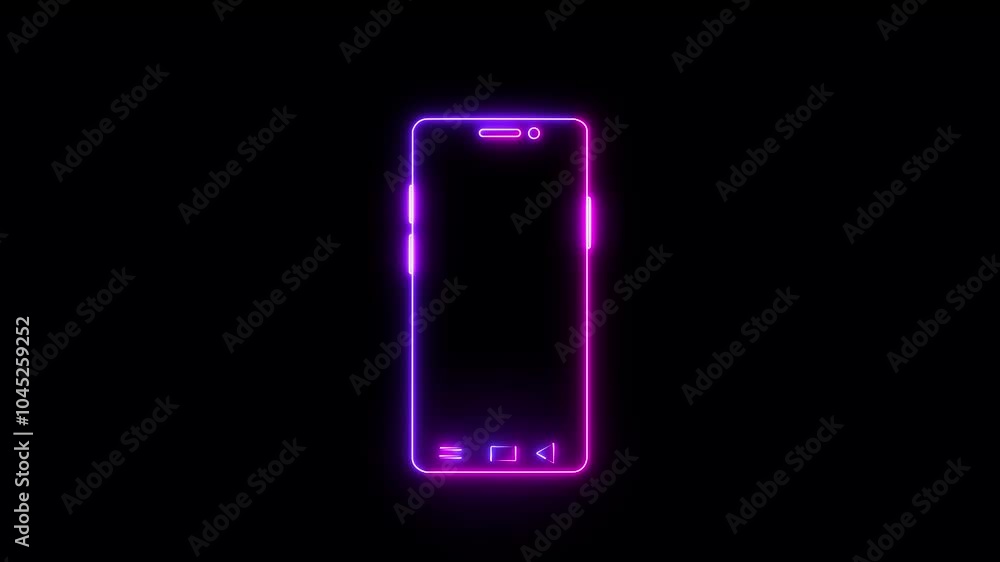 Poster glowing neon mobile phone icon animation demonstrating copy space for app or website design, standin