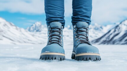 Winter Boots on Icy Ground in Snowy Landscape