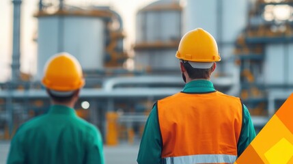 Workers Inspecting Pipelines at Oil Refinery Site