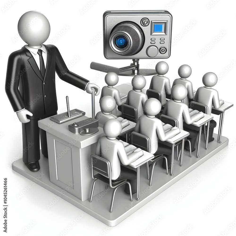 Poster 3d teacher automated learning tools mid shot classroom efficient teaching satisfied students icon is