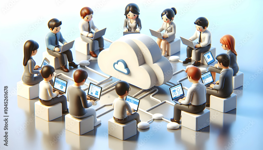 Poster 3d team collaboration cloud technology diverse teamwork candid capture cloud-based applications lapt