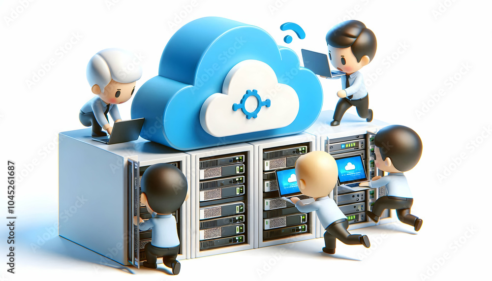 Aufkleber 3d team deploying cloud applications concept candid capture teamwork technical environment laptops s