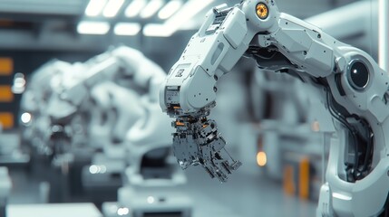 Fototapeta premium Auto factory robotics handling the intricate work of installing automotive parts in a streamlined, efficient manner.