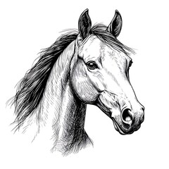 Obraz premium Hand-drawn illustration of a horse's head in black and white.