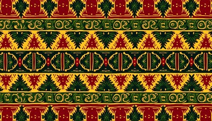 Traditional decorative pattern with red, green, and yellow motifs