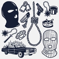 collection of hand drawn criminal elements